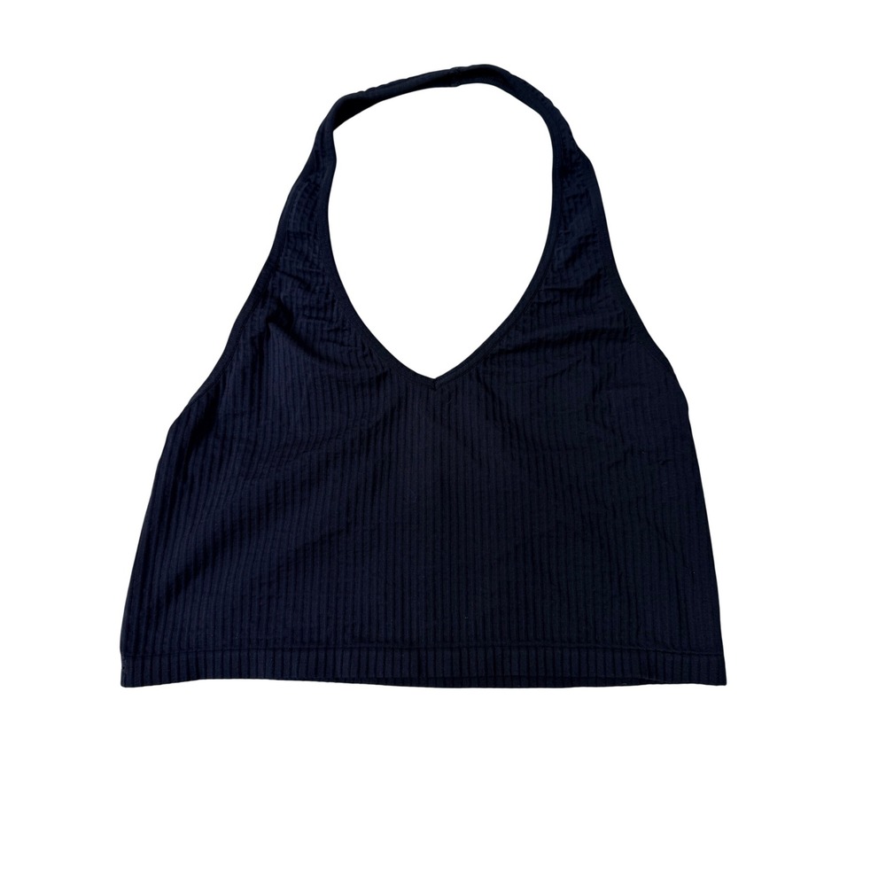 Anthropologie Ribbed Halter Crop Top Navy Blue Size S
